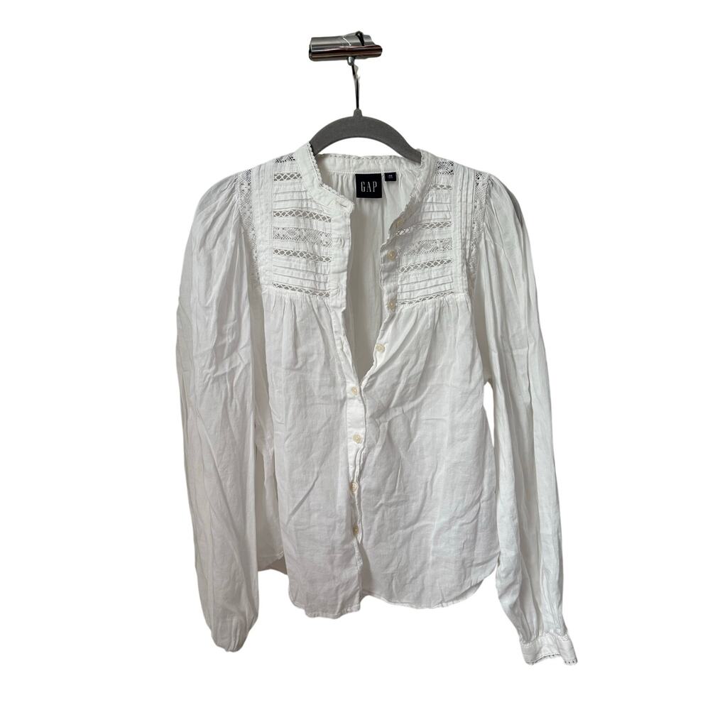 GAP White Lace Peasant Blouse XS Boho Cotton Long Sleeve Cottagecore Top - Picture 4 of 9